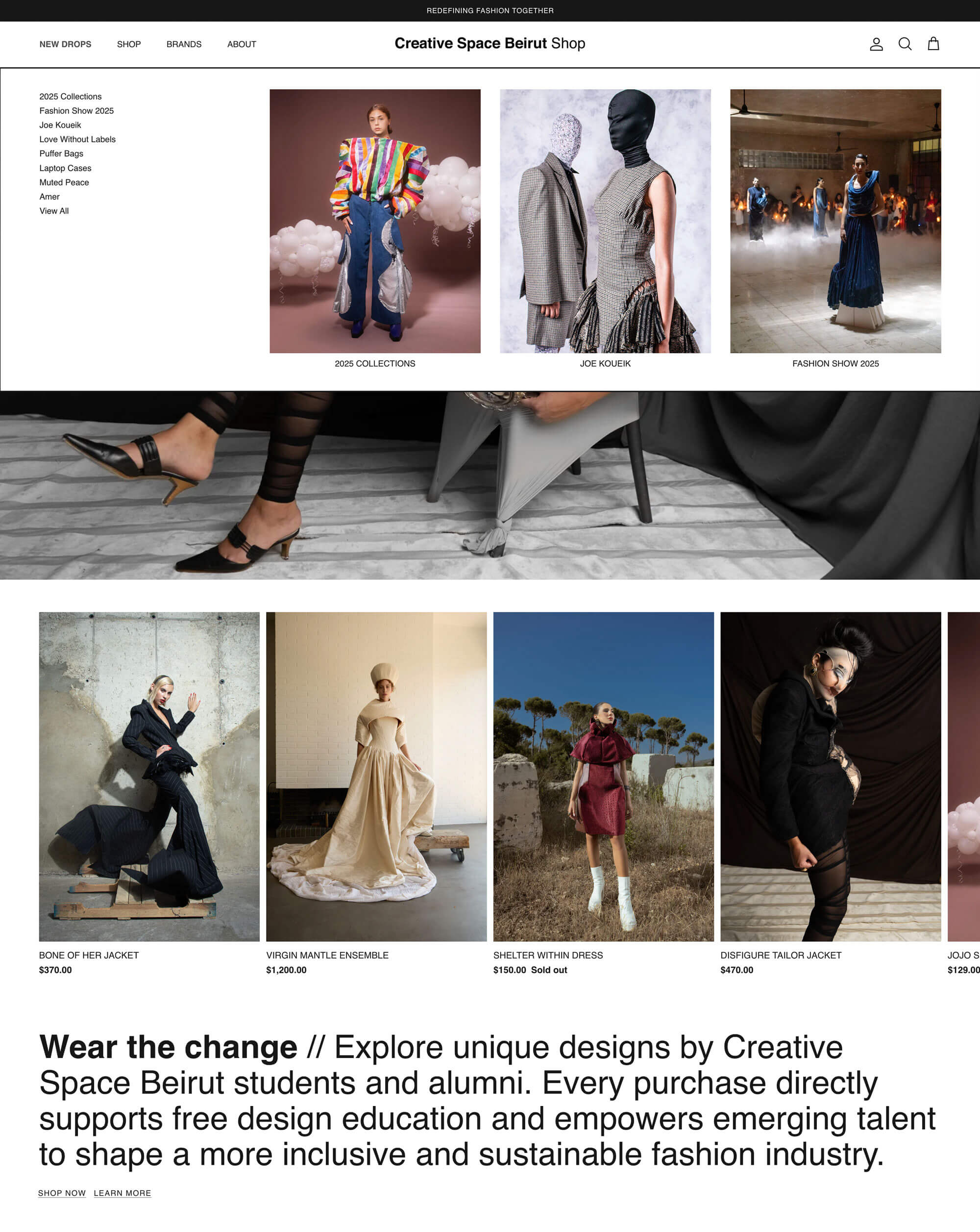 Creative Space Beirut Shopify store — mega menu