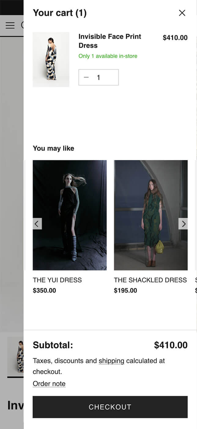 Creative Space Beirut Shopify store — cart preview on mobile