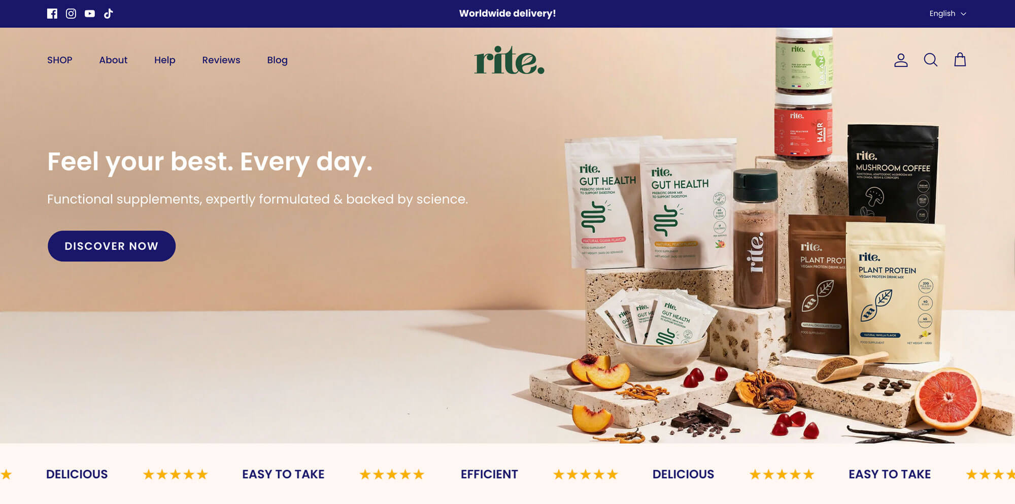RITE Shopify store — homepage hero section UAE